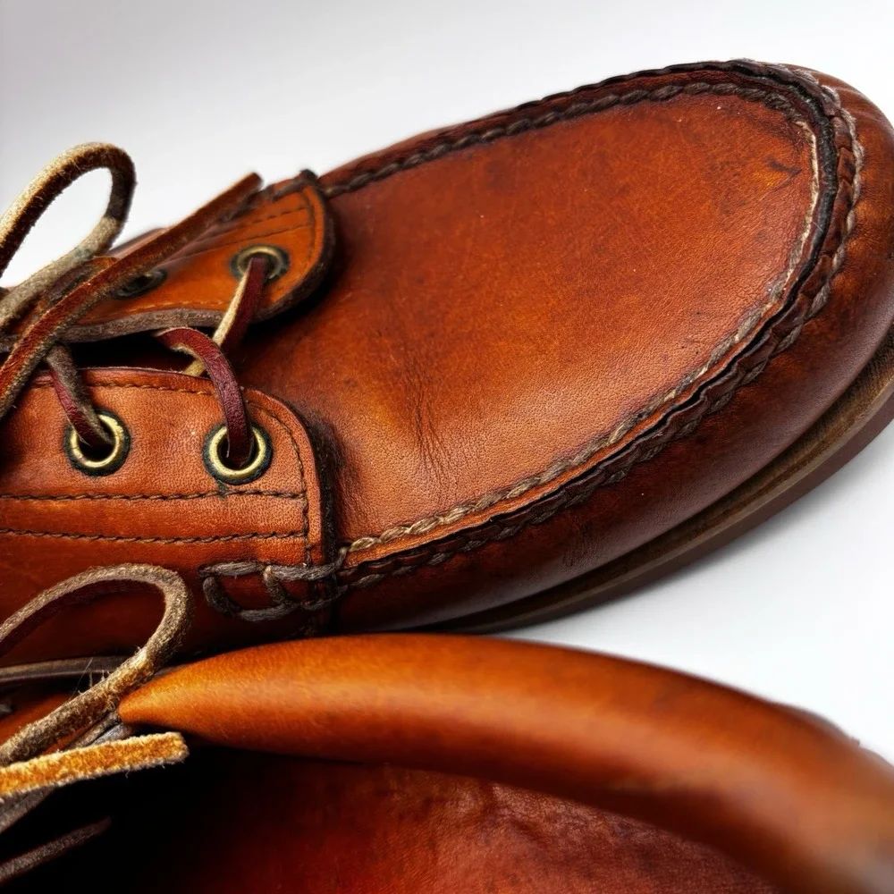 Vintage Timberland USA Men's 3-Eye Lug Boat‎ Shoes Vibram Sole Leather 9.5M